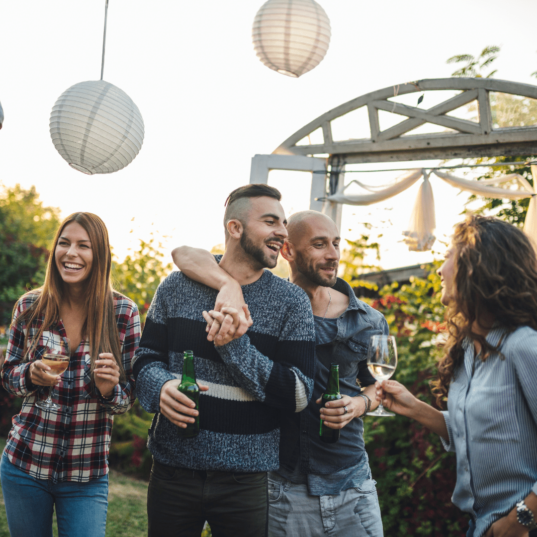 Party host tells guests about trip hazards in backyard to avoid party liability