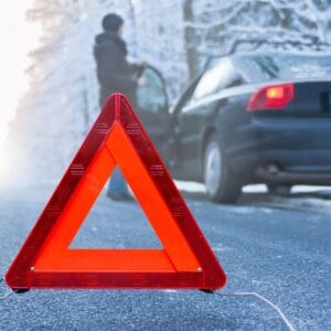 If you have an accident or emergency while driving in winter road conditions, you can place a hazard sign to alert drivers that to you and your car. 