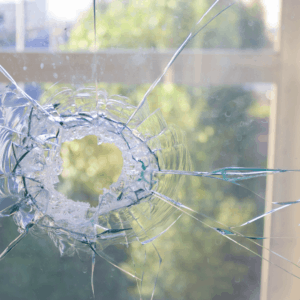 window broken after deliquent child throws rock into it