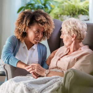 concerned daughter speaks with mother about nursing home abuse